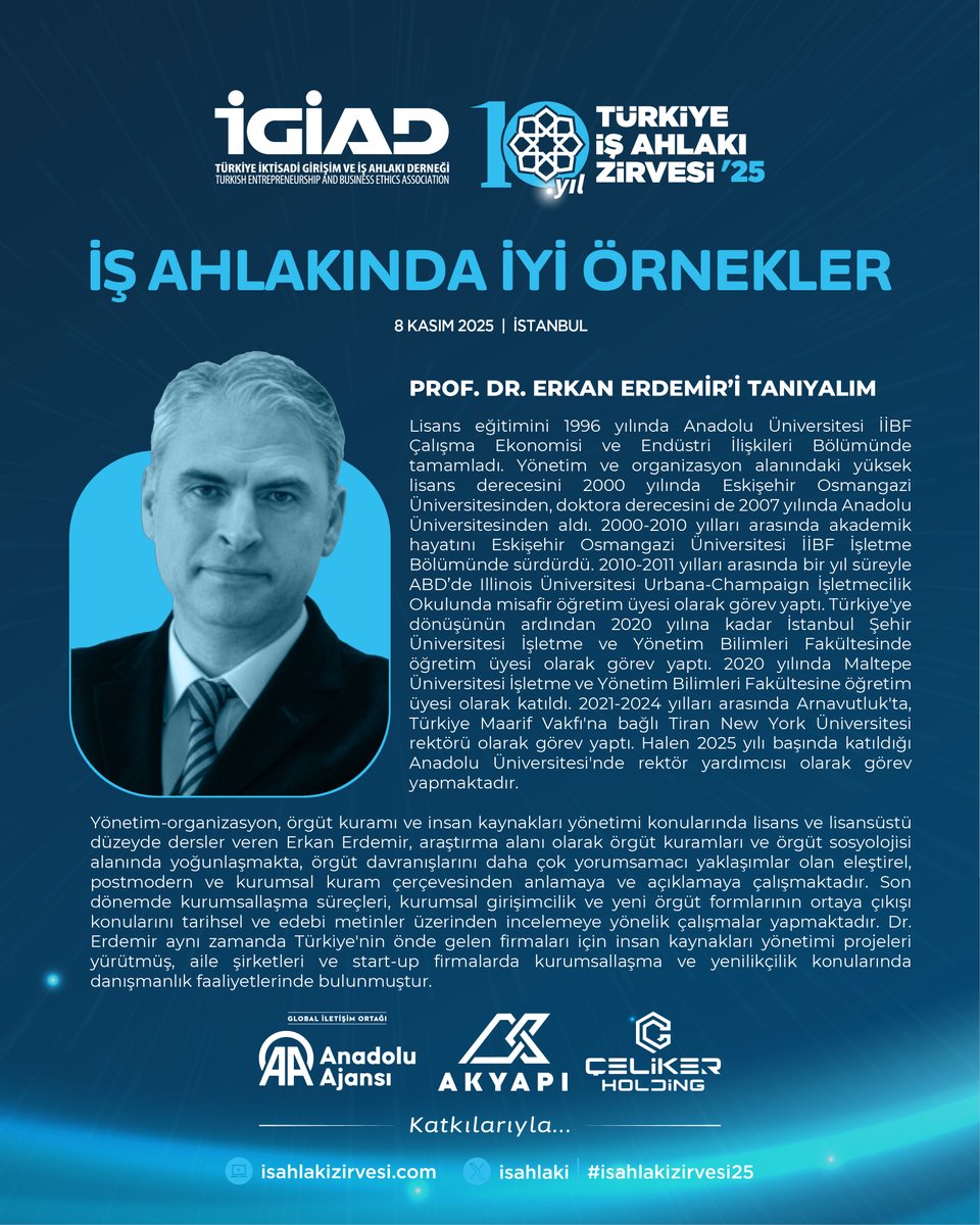 İş Ahlakında İyi Örnekler

Türkiye İş Ahlakı Zirvesi’25’in 2. oturumunda Anadolu Üniversitesi Rektör Yardımcısı Sayın Prof. Dr. Erkan ERDEMİR moderatörlük yapacak.

Sayın Prof. Dr. Erkan ERDEMİR'i  tanıyalım.

#İşAhlakındaiyiörnekler #isahlakizirvesi25

📍 Neslişah Sultan Kültür