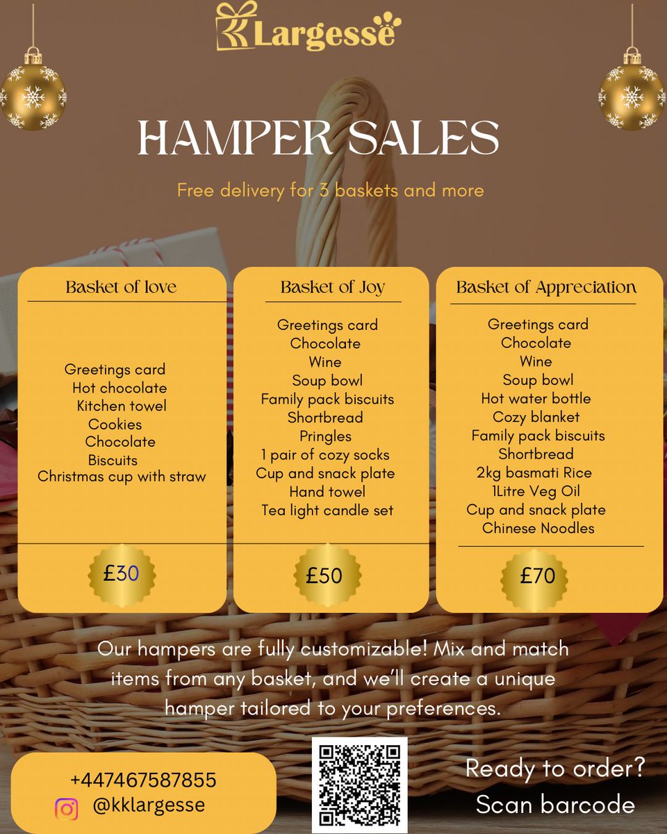 It’s that time of the year 🥳🥳🥳
Send your loved ones lovely hampers this coming Christmas. 
We have over 100 items you can mix and match from 🥱🥱