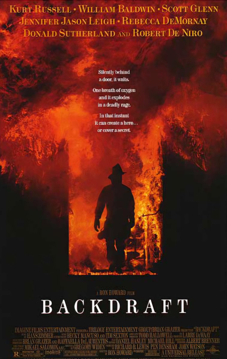 britmedia2000's tweet image. Backdraft
(1991)

Two feuding siblings carrying on a family tradition as Chicago firefighters. But when a series of arson attacks is reported, they are forced to set aside their differences to solve the mystery

REF: GBM/BACKDRAFT/POSTER/001
#KurtRussell #Backdraft