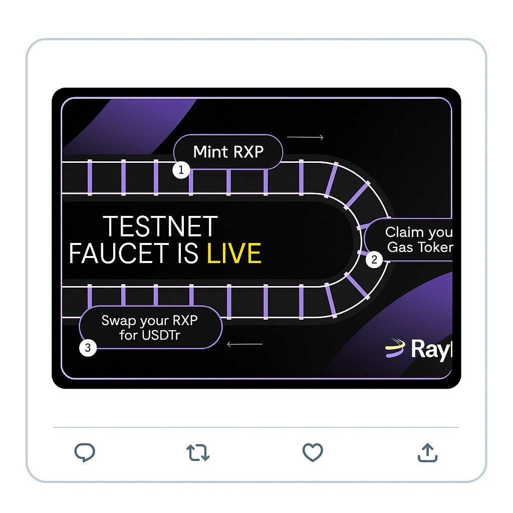 cryptostrategyc's tweet image. Update Rayls Airdrop🪂🪂🪂
@RaylsLabs

Rayls New Task Onchain
- Register: app.fuul.xyz/landing/rayls-…
- Connect Wallet
- Connect X
- Mint 100 RXP Token
- Claim Faucet USDgas
- Swap RXP To USDTr
- Done
#Grayls #Gcookie $COOKIE @cookiedotfun