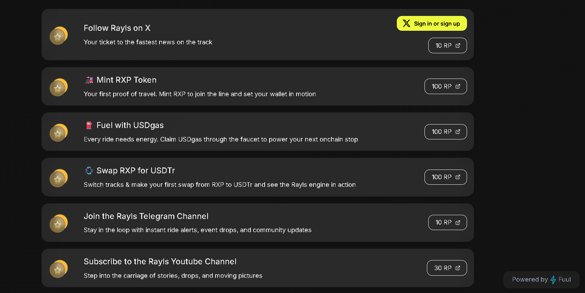 cryptostrategyc's tweet image. Update Rayls Airdrop🪂🪂🪂
@RaylsLabs

Rayls New Task Onchain
- Register: app.fuul.xyz/landing/rayls-…
- Connect Wallet
- Connect X
- Mint 100 RXP Token
- Claim Faucet USDgas
- Swap RXP To USDTr
- Done
#Grayls #Gcookie $COOKIE @cookiedotfun
