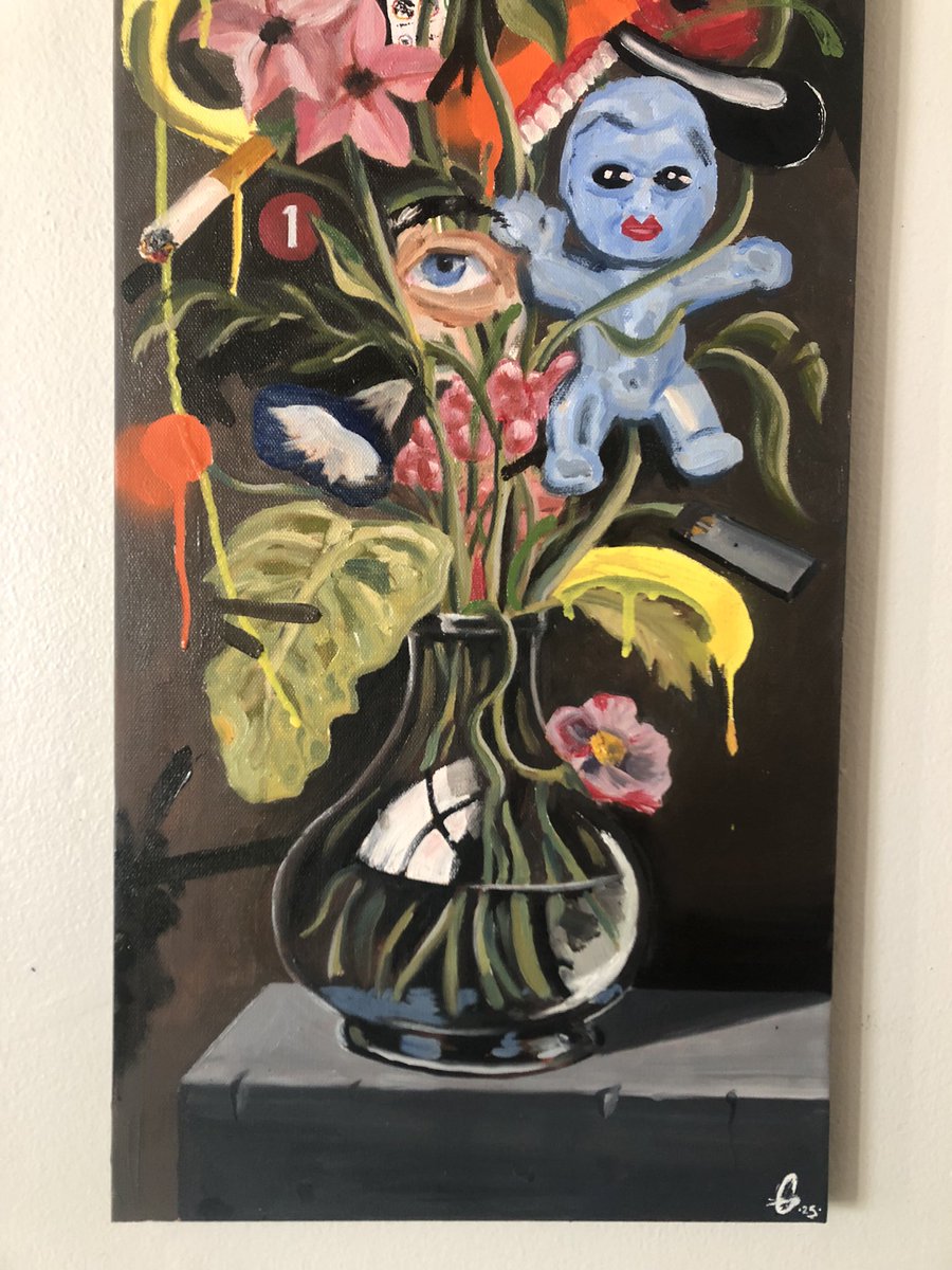 MICROPLASTIC. 
Oil and spray paint on canvas. 
12x36 in. 
2025.