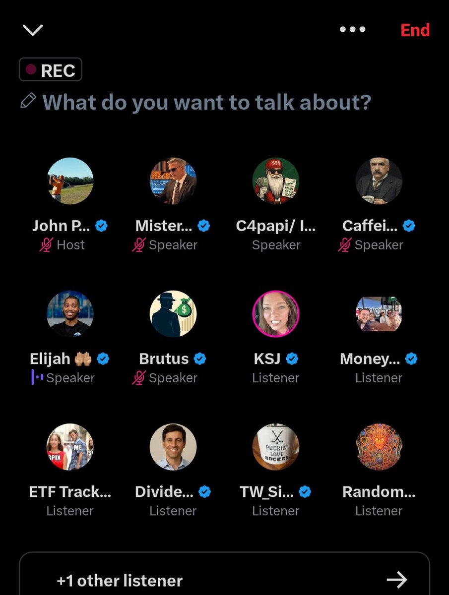 Thank you to everyone who joined us! Shout-out to the amazing speakers! Highly recommend following 🤝

<a href="/CaffeineCraig/">CaffeinatedCraig</a> <a href="/ElijahColeman21/">Elijah 🤲🏽</a> <a href="/KSJ_Kreative/">KSJ</a> <a href="/the_mister_mack/">Mister Mack</a> <a href="/c4pappi/">C4papi/ Investor Claus</a> <a href="/21Quebec/">Brutus</a> <a href="/dissectmarkets/">Dissecting the Markets | See pinned tweet</a> 

x.com/i/spaces/1yNGa…