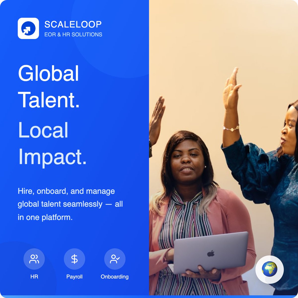 ScaleLoop's tweet image. With Scaleloop HR &amp;amp; Employer of Record (EOR), you can hire, onboard, and manage global talent seamlessly — all in one platform.
We handle compliance, payroll, and HR so you can focus on growth. 
#ScaleloopHR #EOR #GlobalTeams #HRTech