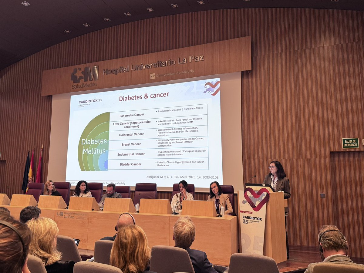 #Cardiotox25 Pilar Mazón nos habla sobre la relación de la #diabetes y el #cáncer. No se ha encontrado asociación con ningún tipo de neoplasia hematológica <a href="/sehh_es/">@sehh_es</a> #CardioOnc