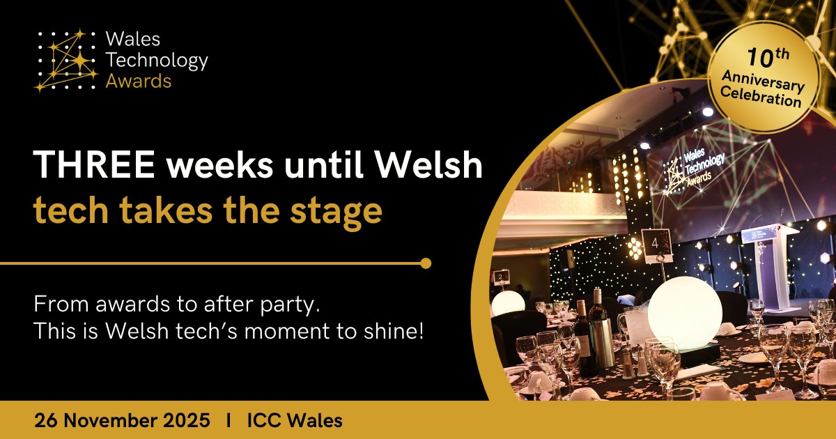 TechnologyConnx's tweet image. ⏰ Just 3 weeks to go until the biggest celebration in Welsh tech!

Join us at the 10th #WalesTechnologyAwards - an unforgettable evening of innovation, entertainment, and celebration to close Wales Tech Week in style.

Book now: loom.ly/B0GRuxs