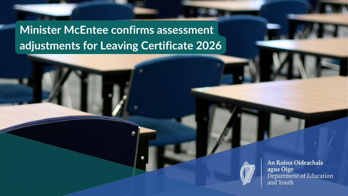 Minister McEntee has confirmed that the gradual removal of the post-marking adjustment at Leaving Certificate, which began in 2025, will continue in 2026 when Leaving Certificate results on the aggregate will be brought just below 2020 levels.

gov.ie/en/department-…