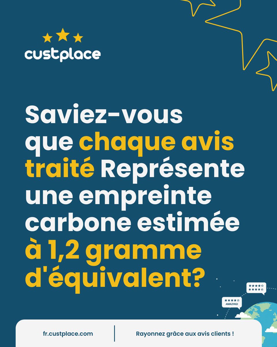 custplace's tweet image. Custplace évalue son impact carbone : 24,9 t de CO₂, soit 1,2 g par avis traité. 🌱 Des actions concrètes sont lancées pour compenser et réduire durablement notre empreinte. #RSE #AvisClient
