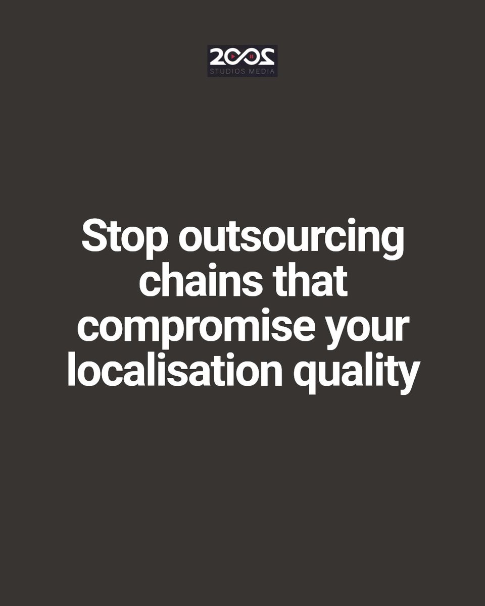 2002Studios_Ltd's tweet photo. The localisation industry builds endless outsourcing chains — but does it add value? Rarely. At 2002 Studios Media Ltd, our in-house services mean full control over quality and timelines. True localisation isn't about passing the baton. https://t.co/sZEW8hAhjP