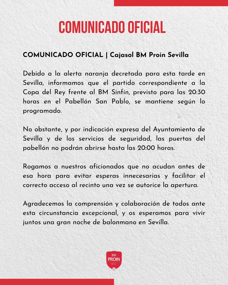 📢 COMUNICADO OFICIAL | Cajasol BM Proin Sevilla