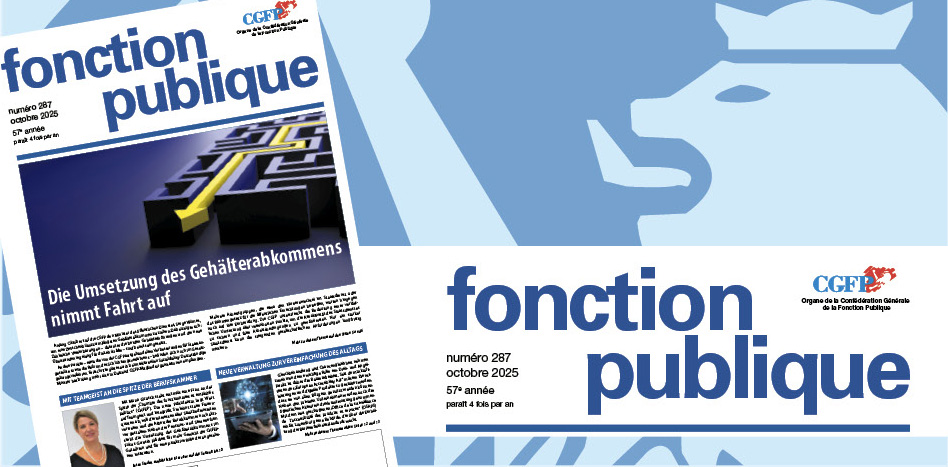 Un compte rendu détaillé de la mise en œuvre de l’accord salarial et un entretien approfondi avec la nouvelle présidente de la CHFEP, Mona Guirsch : retrouvez ces sujets et bien d’autres dans l’édition en ligne actuelle de « fonction publique » cgfp.lu/images/_CGFP/c…