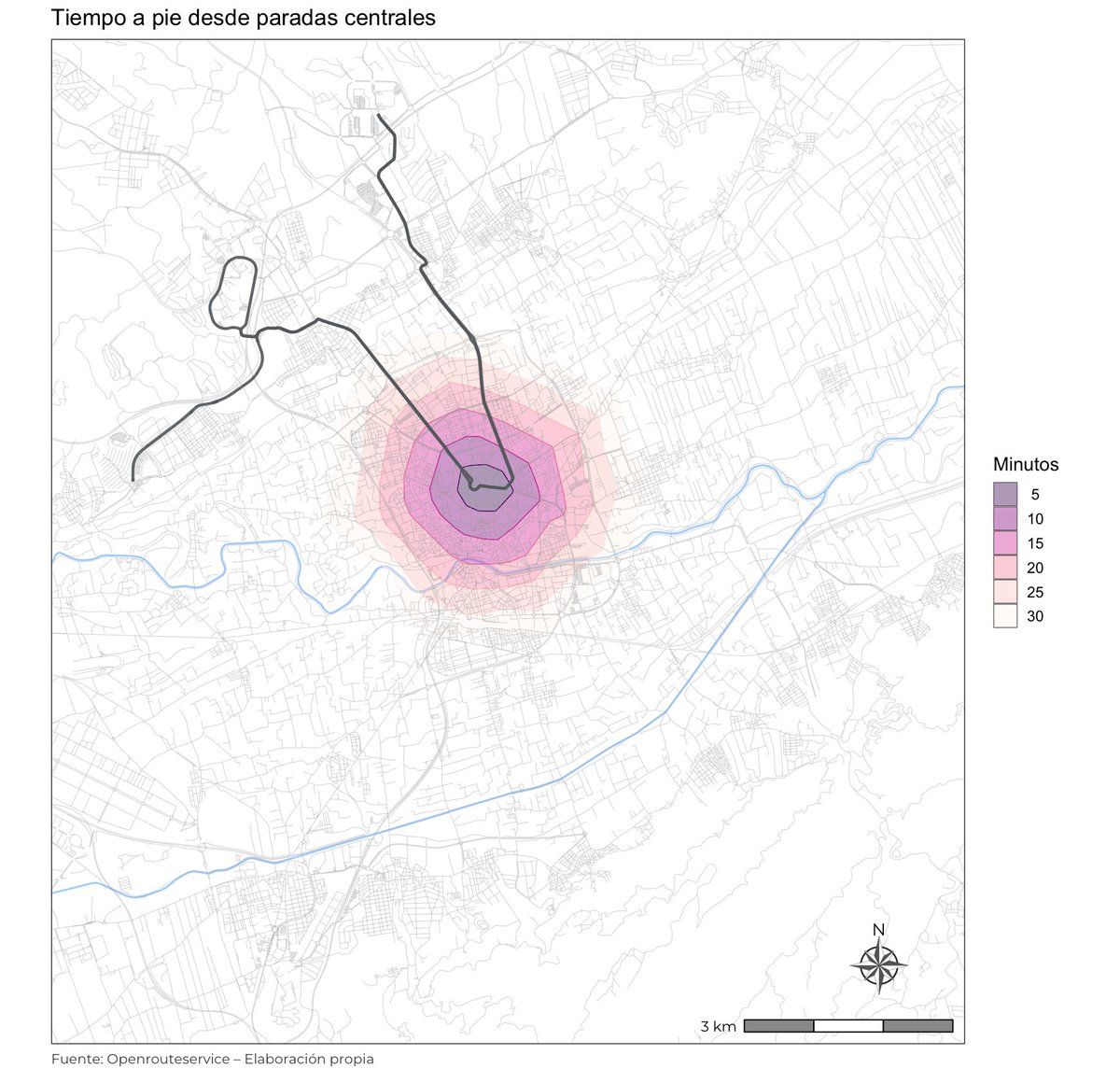 El recorrido del tranvía tiene una forma de V, con solo una parada céntrica. Esto no vertebra la ciudad, como lo haría un trazado de norte a sur.
Impide el acceso universal al servicio de transporte, creando una desigualdad según la zona donde residas.
