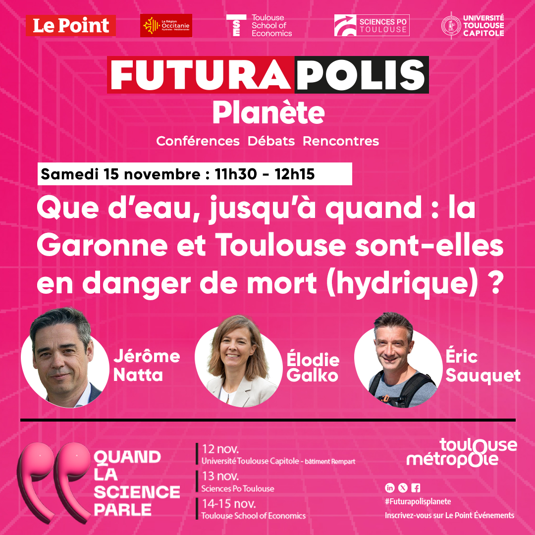 💧 Que d’eau, jusqu’à quand ? La Garonne et Toulouse sont-elles en danger de mort (hydrique) ?

Avec <a href="/ElodieGalko/">Elodie Galko</a> (<a href="/Adour_Garonne/">Agence de l'eau Adour-Garonne</a>), <a href="/Jerome_Natta/">Jérôme Natta</a>  (<a href="/Veolia_FR/">Veolia | France</a> ) &amp; <a href="/eric_sauquet/">Eric Sauquet</a> (<a href="/INRAE_France/">INRAE</a>)

📅 15/11 – Futurapolis Planète, Toulouse (TSE)
🎟️ Inscription: bit.ly/4oqSSvG