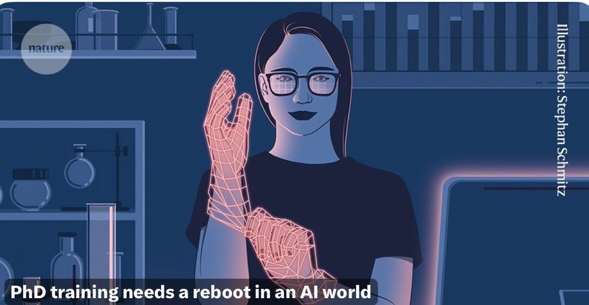 As we raise our children in a world where AI can help define where they take the future of their work….. we must teach them to be curious and ASK good questions It ultimately can define their successes in life. PhD training needs a reboot in an AI world nature.com/articles/d4158…