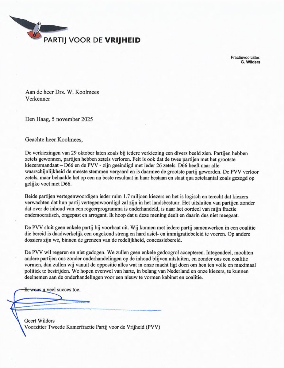 De PVV wil meeregeren!

Mijn brief aan de Verkenner.

Zojuist een goed gesprek met de heer Koolmees gehad.