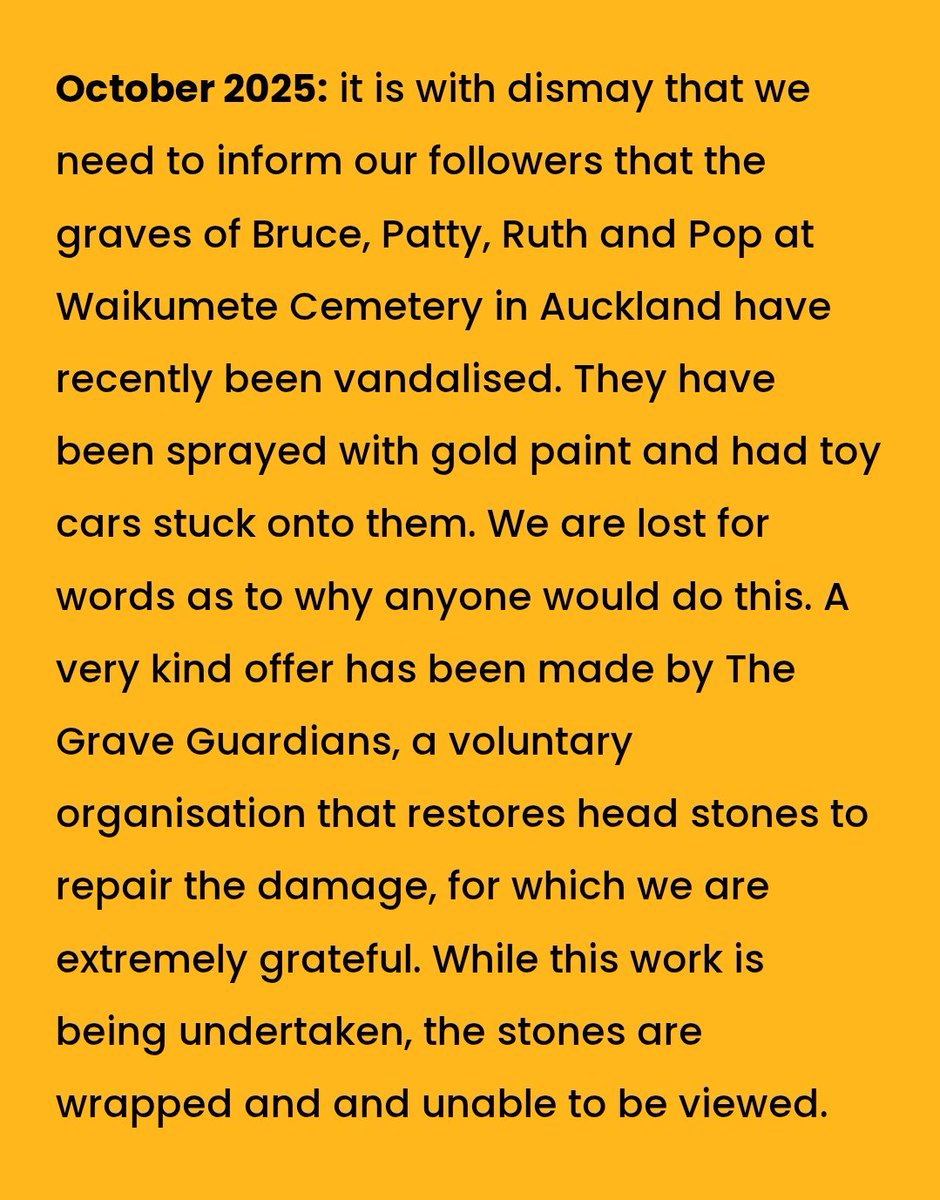 The Bruce McLaren Trust has released a statement, confirming that the graves of Bruce and the McLaren family have been vandalised.

"We are lost for words as to why anyone would do this." #F1