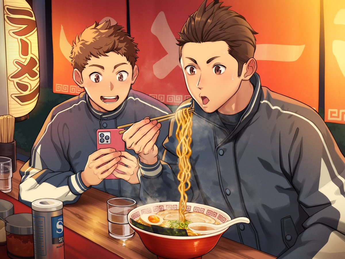 TettaBuzz's tweet image. 屋台でラーメン食べているところを描きました🍜