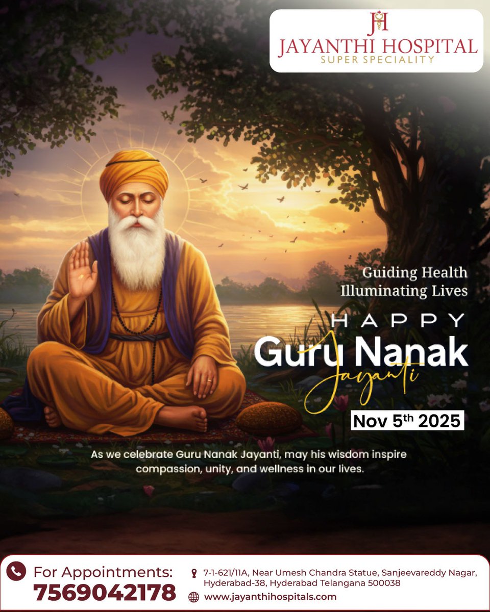 JayanthiHsptls's tweet image. On this sacred occasion of Guru Nanak Jayanti, Jayanthi Hospitals extends heartfelt wishes to everyone. May the divine teachings of Guru Nanak Dev Ji inspire us to live with compassion, truth, and a spirit of service to humanity.
#GuruNanakJayanti #HealthAndHarmony #Blessings