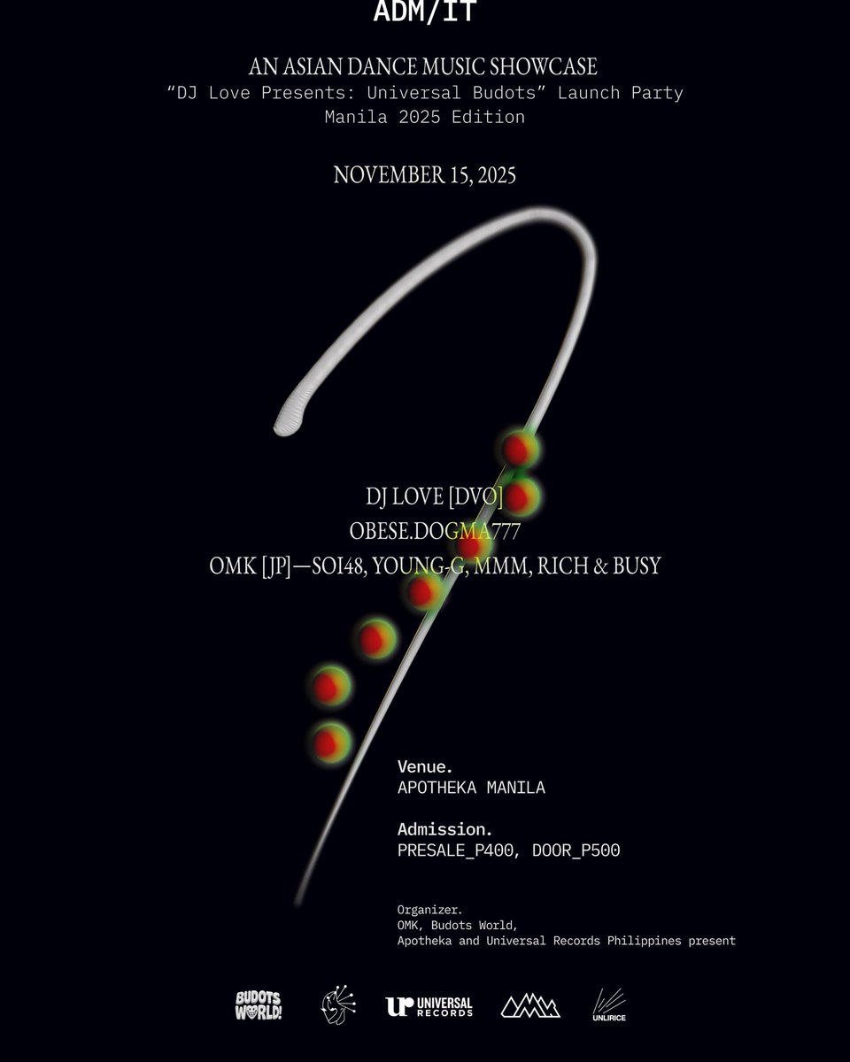 11/15はフィリピン APOTHEKA MANILA へ🇵🇭ブドッツのオリジネイターDJ LOVEの新作リリース・パーティーに OMK（SOI48, YOUNG-G, MMM, RICH &amp; BUSY） で出演します。『ADM/IT』第1回、現地で一緒に盛り上がりましょう！