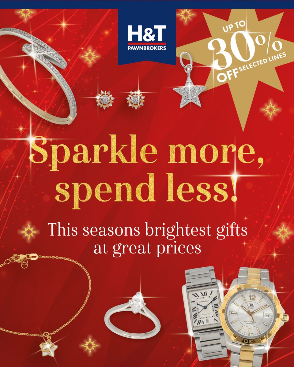 📷 The H&amp;T Christmas Sale is here 📷
Sparkle more, spend less this festive season with amazing savings across H&amp;T Pawnbrokers beautiful range of jewellery.
Find the perfect gift for someone special or treat yourself at the best prices of the season!