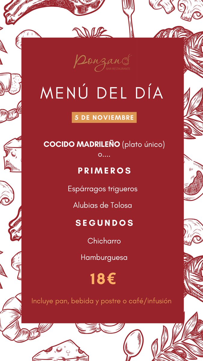 Hoy, miércoles, tenemos, como siempre, los tres vuelcos de vuestro cocido madrileño favorito como 'plato único', u otras cuatro opciones para elegir. ¡Os esperamos!