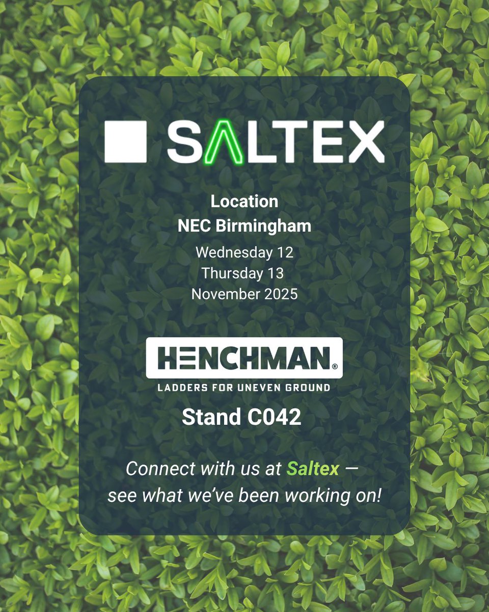 We’re gearing up for Saltex, NEC Birmingham — 12–13 Nov 2025! 💪

Swing by our stand to check out the new ATTP — it’s built the Henchman way: strong, smart and ready for anything.

#Saltex2025 #ATTP #Henchman #horticulture #gardening #NEC #Trade #B2B #Ladder #Platform #Birmingham