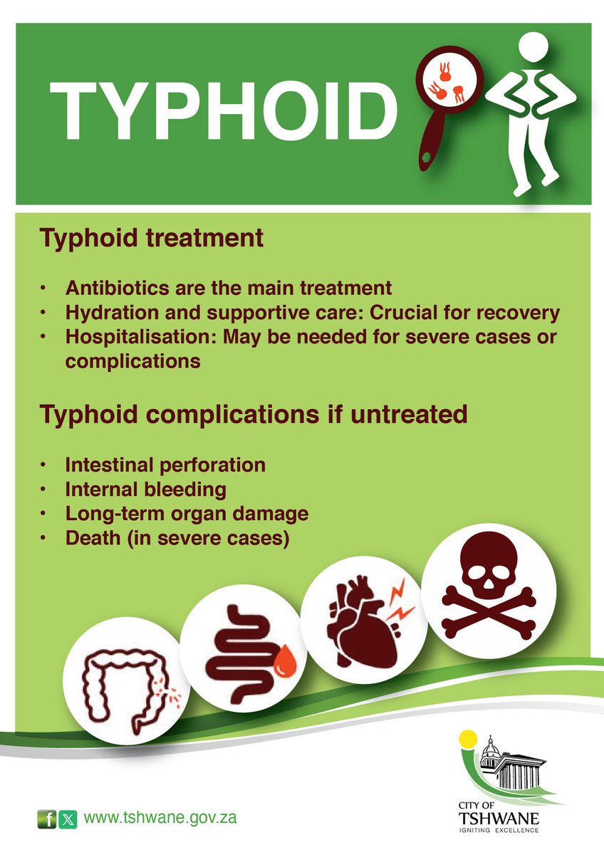 CityTshwane's tweet image. Please be on the lookout for typhoid symptoms. If you experience these symptoms, seek medical attention immediately at your nearest clinic or healthcare facility. #Typhoid