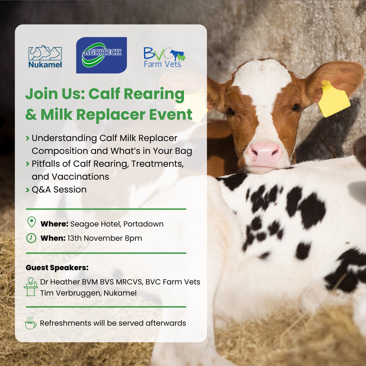 📢 Join us for an informative evening on Calf Rearing &amp; Milk Replacer! Gain expert insights into milk replacer composition, calf rearing best practices, treatments and vaccinations, plus a Q&amp;A with our guest speakers.

📧 Book your place -  glencrooks@agritechni.co.uk