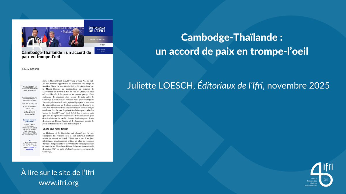 🇰🇭🤝🇹🇭 Cambodge–Thaïlande : un accord de paix en trompe-l’œil

Après le Moyen-Orient, Donald Trump voit en Asie du Sud-Est une nouvelle occasion de consolider son image de président faiseur de paix. Confirmée à la dernière minute, sa présence au sommet de l’ASEAN dépendait d’une