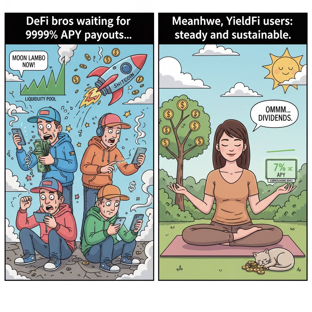 SirkError404's tweet image. “DeFi bros waiting for 9999% APY payouts…”

Meanwhile, YieldFi users: 🧘‍♂️ steady and sustainable.

#CryptoMeme #DeFiHumor #YieldFi