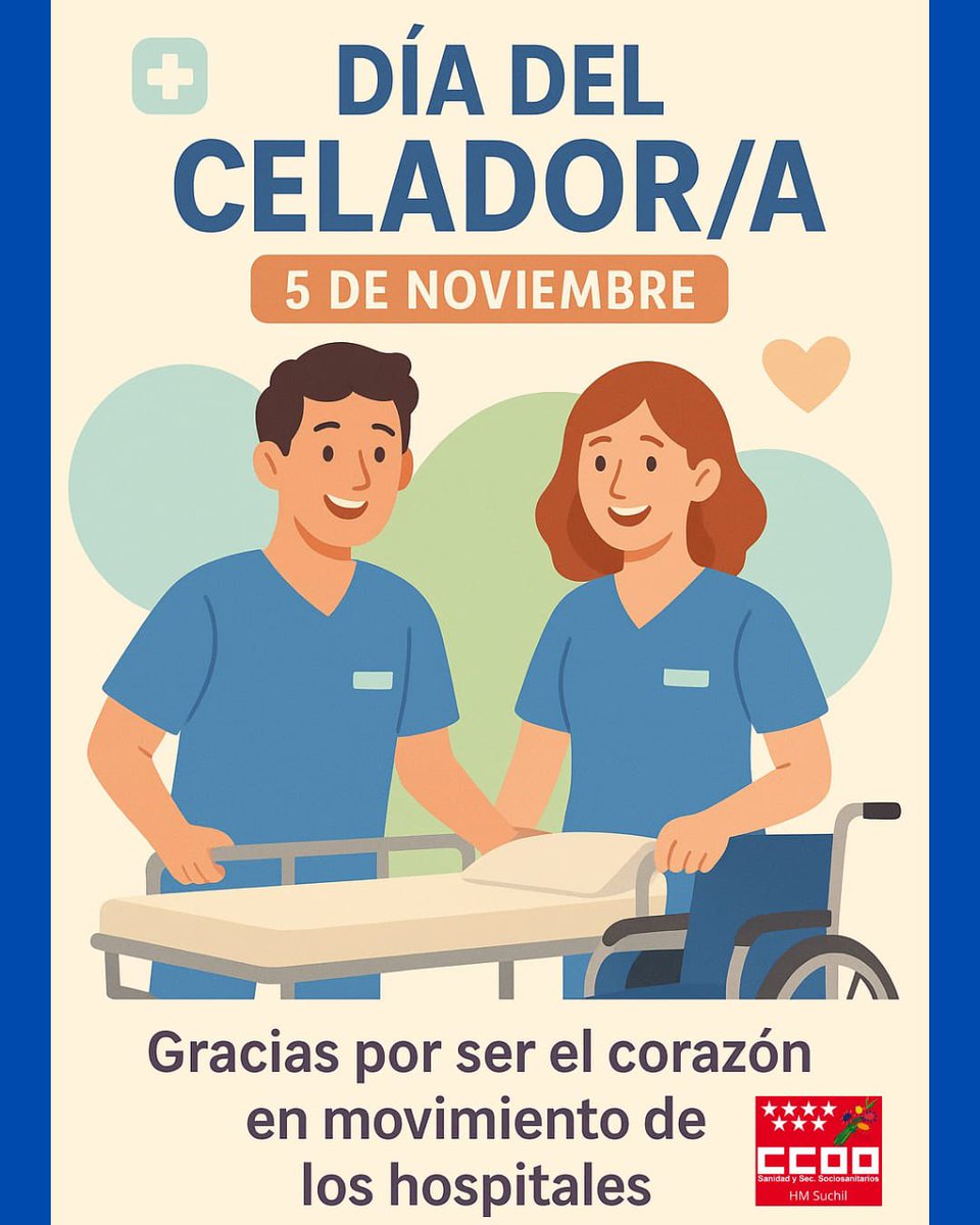 CCOOHMMadridSuc's tweet photo. 💙 ¡Feliz Día del Celador/a!💙
Hoy celebramos a quienes con su esfuerzo, empatía y dedicación son el motor que mantiene en marcha nuestros hospitales.
Gracias por vuestra labor incansable, por cuidar, acompañar y hacer que todo funcione con humanidad y corazón.🌟
@CCOOSanidadMad https://t.co/u5FKXeS8Oe