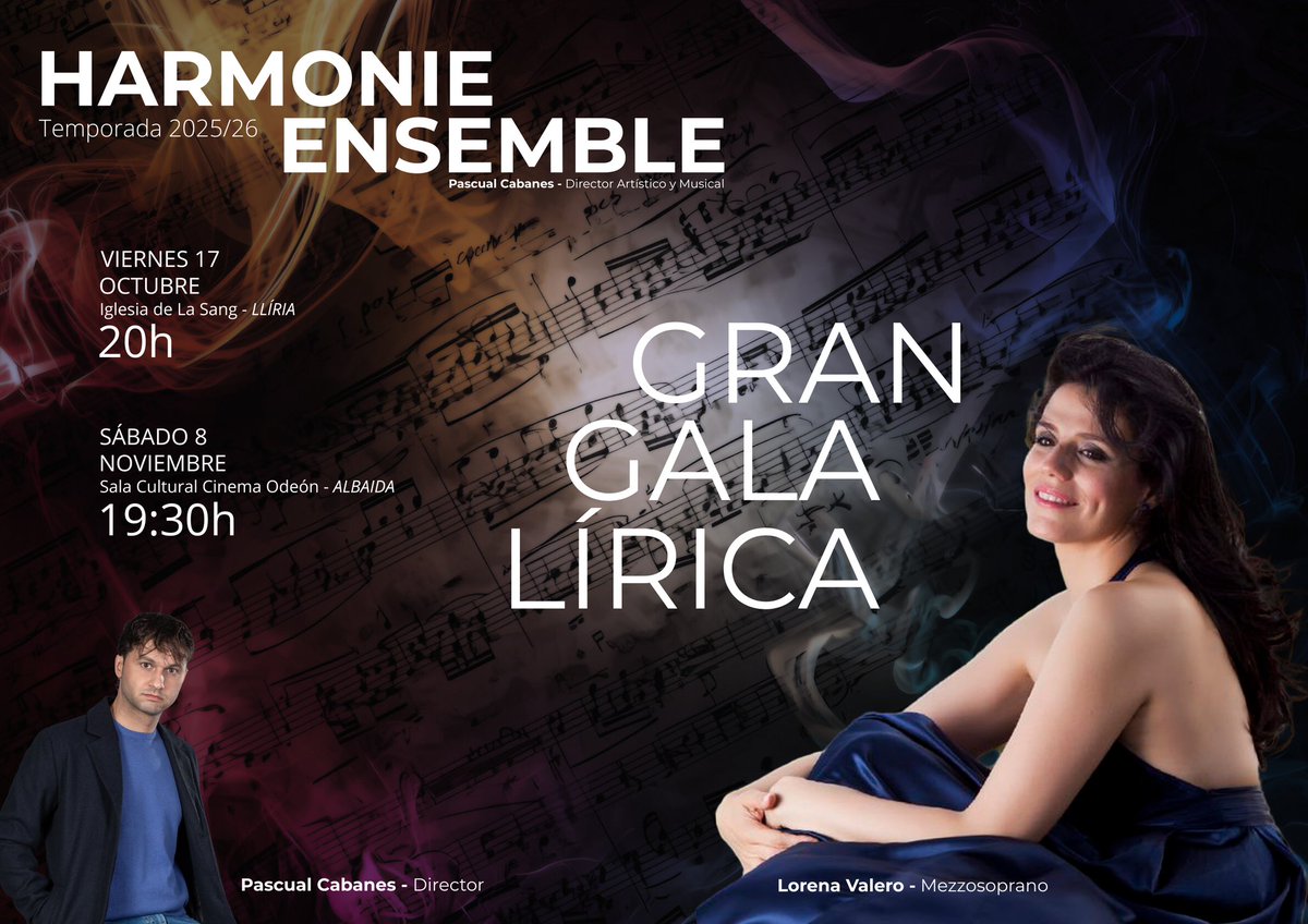 Este sábado 8 de noviembre a las 19.30 horas en la Sala Odeón de Albaida de nuevo extraordinaria Gran Gala Lírica junto a la solista Lorena Valero y nuestro director <a href="/Pascual_Cabanes/">Pascual Cabanes</a>.