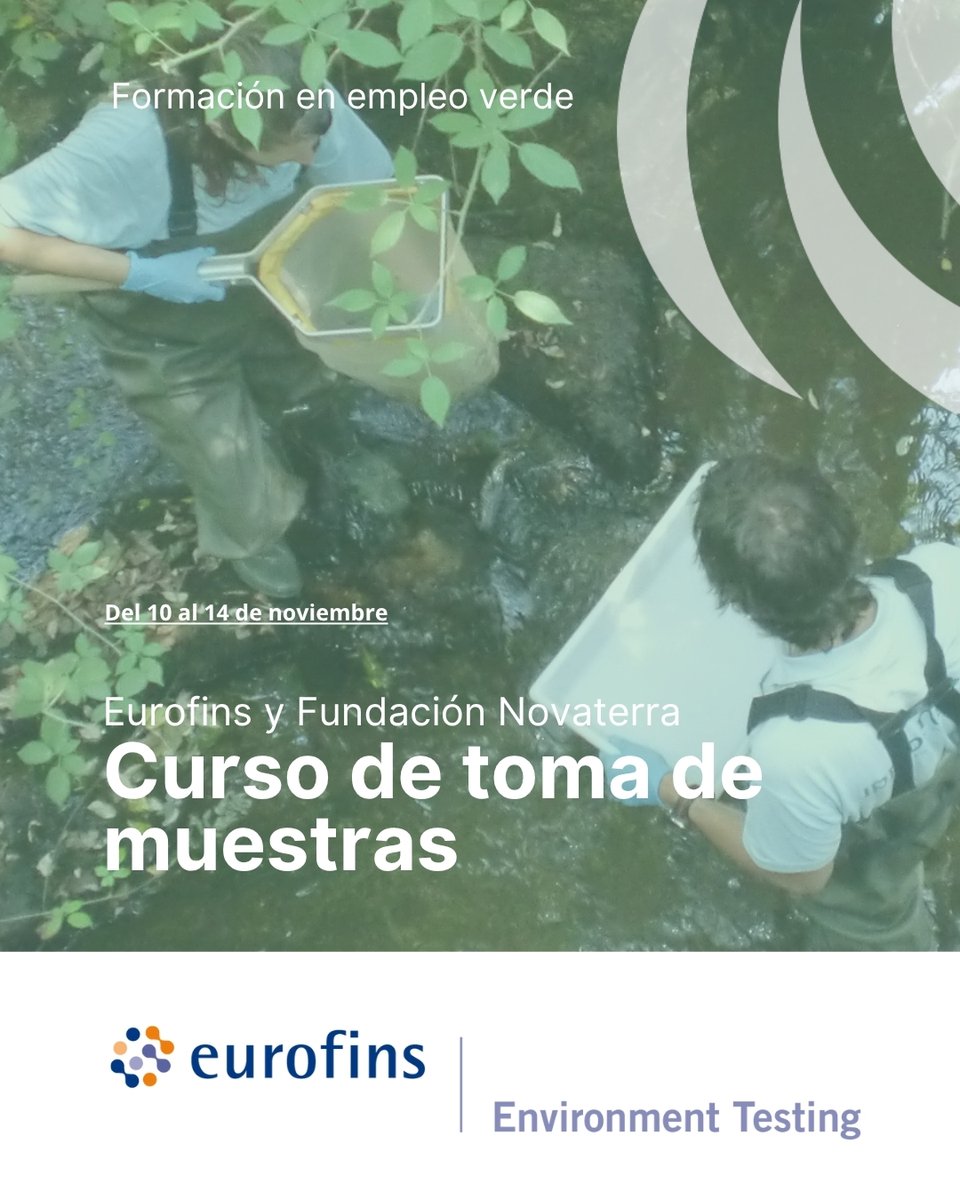 Eurofins y Fundación Novaterra colaboran para crear oportunidades de empleo.
Curso gratuito de Toma de Muestras, en colaboración con EUROFINS ENVIRONMENT TESTING SPAIN undefined .
📅 Del 10 al 14 de noviembre
📩 Inscríbete: amartin@novaterra.org.es 
📞 608 026 475