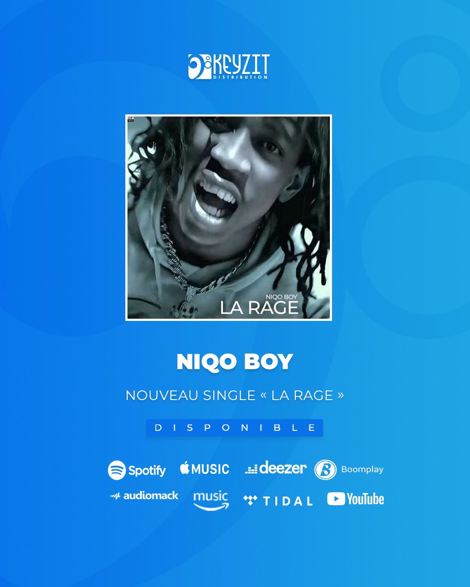 KeyzitMali's tweet image. Le nouveau single &quot;RAGE&quot; de l’artiste NIQO BOY est maintenant disponible sur toutes les plateformes de streaming et de téléchargement légal !

🎶 fanlink.tv/NiqoBoyLaRage

#NiqoBoy #KeyzitDistribution #Keyzit #AfricanMajor