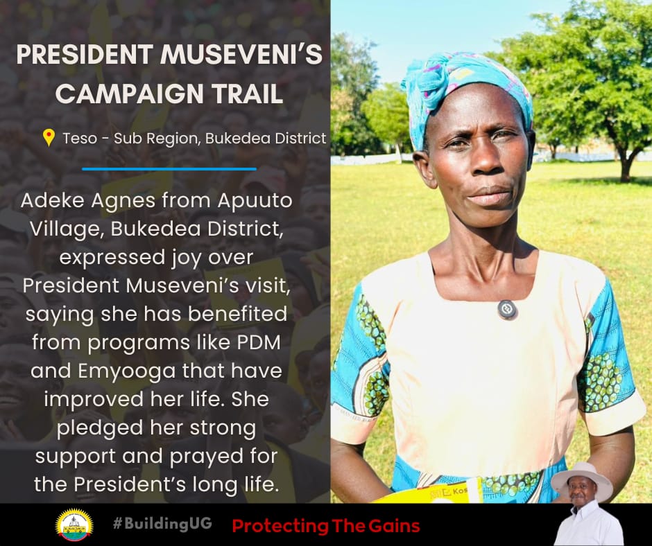 Adeke Agnes, a strong supporter of President Yoweri Museveni pledged her strong support and prayed for the President's long life.
#WhyUgStillNeedsM7 #ProtectingTheGains