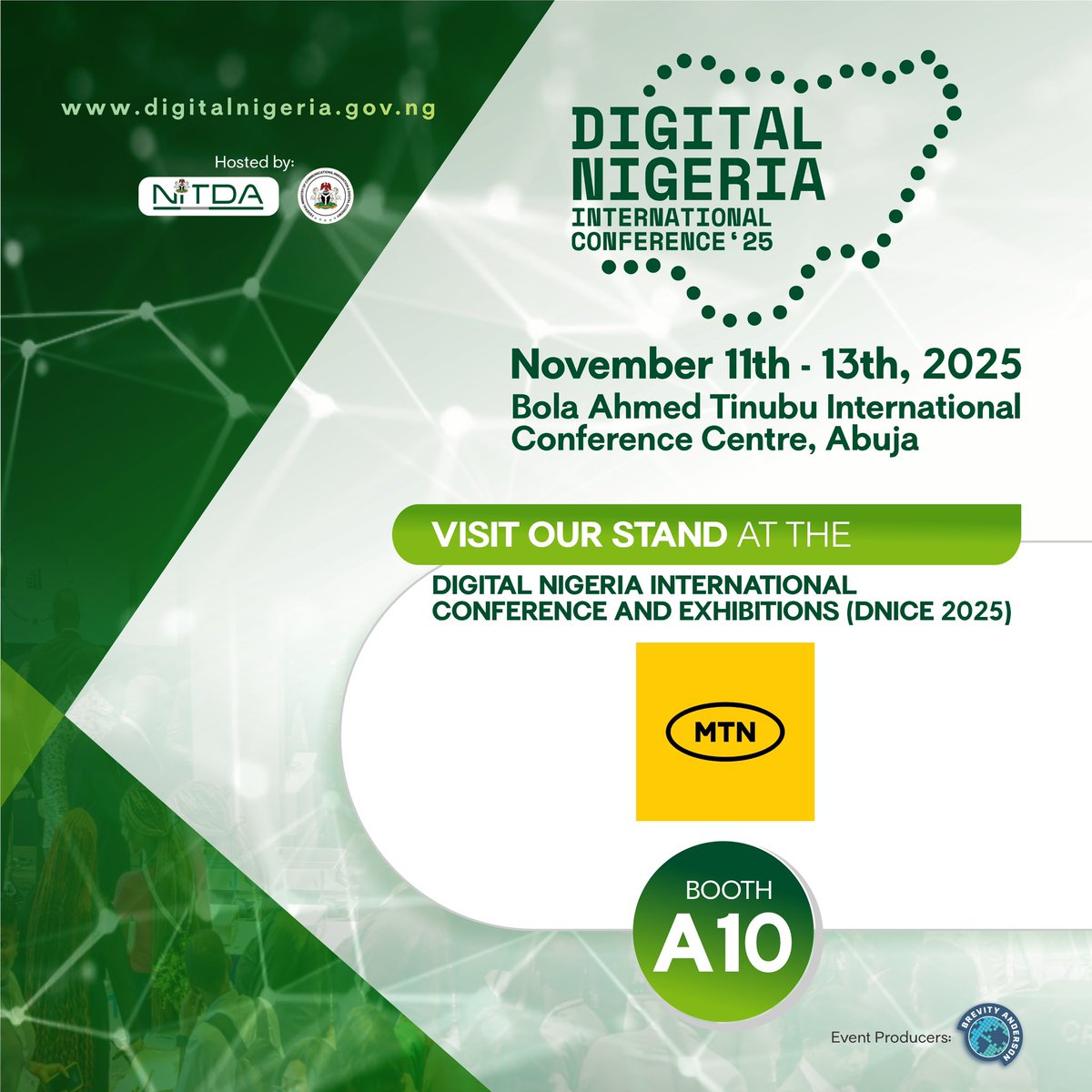 DNIConference's tweet image. Excited to have @MTNNG exhibiting at #DigitalNigeria2025! 💛
Connecting Africa, driving innovation, and powering the digital future.

📍 Nov 11–13 | Abuja
🎟️ Register FREE 👉 digitalnigeria.gov.ng

#DigitalNigeria #TechForTheFuture