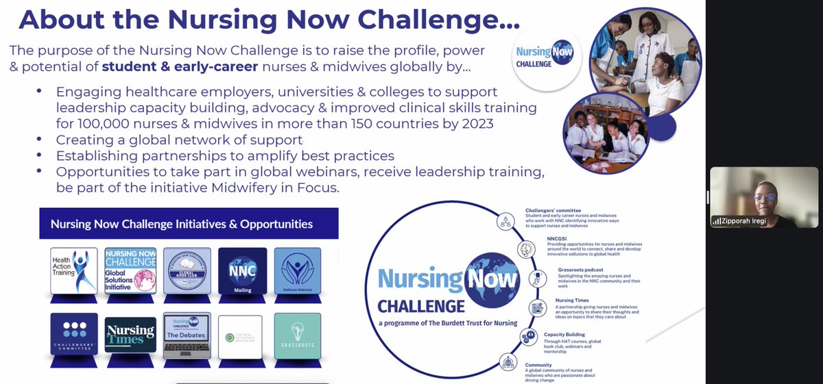 Wonderful presentation from <a href="/ZipporahIregi/">Zipporah Iregi, RN</a> on this morning's <a href="/THETlinks/">Global Health Partnerships (formerly THET)</a> webinar, sharing all things #NursingNowChallenge &amp; giving an insight into her inspiring #leadership journey.

#Nurses #Midwives #Leadership #GlobalHealth #SDGs
<a href="/BurdettTrust/">Burdett Trust 💙</a> <a href="/GemmaStacey10/">Prof Gemma Stacey (She/Her)</a>
