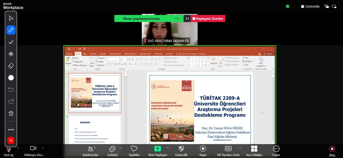 3 Kasım Pazartesi günü 20.00'da Koordinatörümüz Doç. Dr. Canan Sola Özgüç tarafından öğrencilerimize Tübitak 2209 proje yazımı hakkında eğitim verildi.