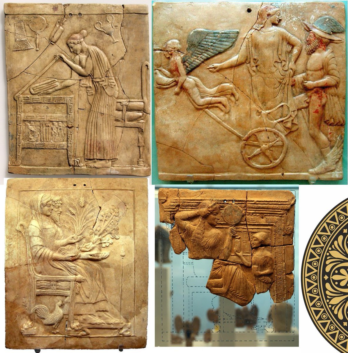 ArteCalabria's tweet image. Pinakes, tavolette in argilla del V sec. a.C. ideate e prodotte dai ceramisti di Locri per la devozione a Persefone. In ambito cultuale locrese era correlato alla fanciulla che diventa donna. Conservate tra il museo di Locri e Reggio Calabria 
#Calabria #ancient #art #heritage