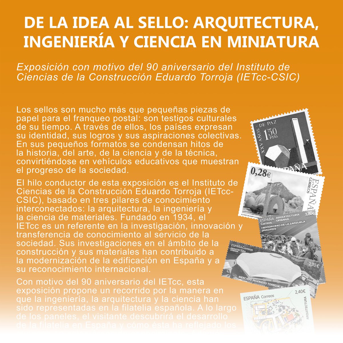 #IETcc90 #Arquitectura
Nueva exposición “De la idea al sello”: un recorrido por cómo la arquitectura, la ingeniería y la ciencia han quedado reflejadas en la filatelia española.
Más info 👉 ietcc.csic.es/noticias/de-la…
#Ciencia #Ingeniería #Filatelia