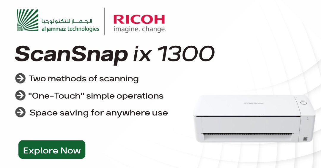 AlJammazVAD's tweet image. Introducing the #Ricoh ScanSnap iX1300, the compact, high-performance #scanner built for today’s hybrid workstyle. Designed to balance size, speed, and simplicity, it’s the perfect fit for any workspace.

✔️ Fast scanning up to 30 ppm/60 IPM
✔️ One-touch operation for quick tasks…