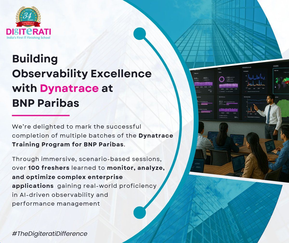 Digiteratian's tweet photo. Building Observability Excellence!

#digiterati #informationtechnology #dynatrace #bnpparibas #ittraining #deployment #technology  #upskill #thedigiteratidifference https://t.co/yOnySHnRQt