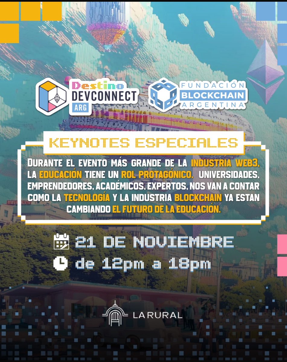 ✨ DevConnect Buenos Aires 2025 🇦🇷

🚀 Honrado🎖️de participar junto a la Fundación Blockchain Argentina🔗en el #ETHConArgentina2025 #DevConnect 🧨Cuando❓21/11 📆Hora❔12 hs ⏰ Donde❓La Rural🐄🎟️Ticket free 🤯 aca👉 lnkd.in/d4py93gK 🔥 Big Ligas😎 #DevConnect #Blockchain