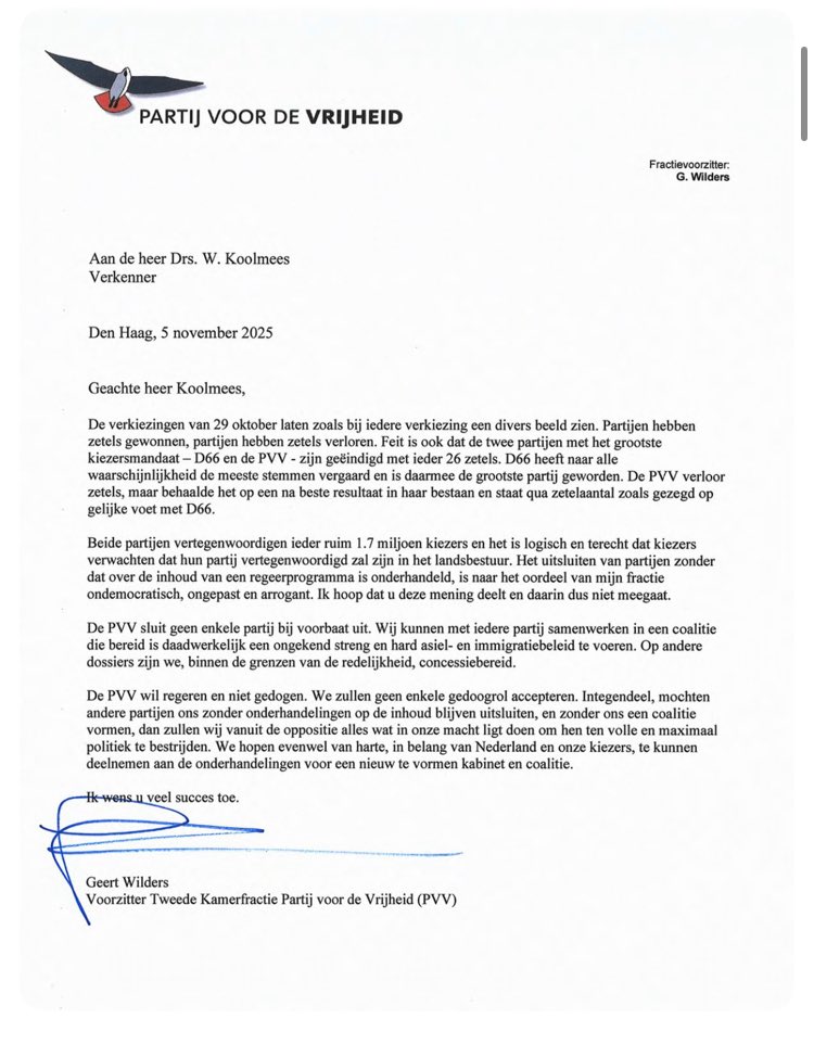 Wilders zegt dus feitelijk: ik wil met D66 in een kabinet. Dat wordt een wilde boel.