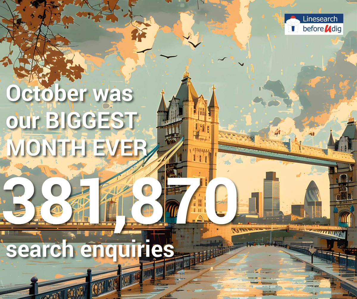 LSBUD's tweet image. 🚨 New record set! 🚨

🍂October 2025 was a landmark month for LSBUD; with a staggering 381,870 search enquiries. It’s officially our busiest month ever! 🎉

#LSBUD #SafeDiggingForAll #DamagePrevention #UtilitySearch #RecordMonth #SearchBeforeYouDig #InfrastructureSafety