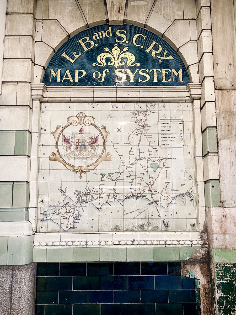 At London’s Victoria Railway Station, a magnificent survivor from the golden age of rail travel but sadly a faded shadow of its former glory. An old Southern Railway and South Coast Line tiled heritage map embedded into the wall. I hope it’s been restored since I took this photo.