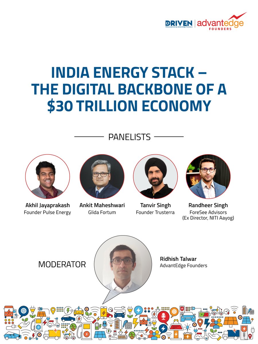 advantEdge_vc's tweet image. India’s next economic leap will be powered by the convergence of data, energy, and mobility.

In our first panel, at Driven - AdvantEdge Founders Annual Summit, industry pioneers decode the India Energy Stack (IES), the digital backbone driving the country toward a $30 Tn future