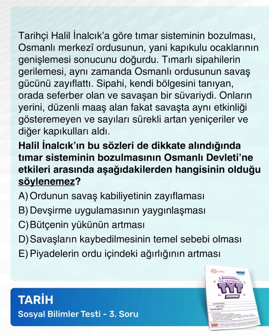 First image shows a blue promotional poster with title En Dikkat Cekici Sorular in bold letters, featuring a TYT exam form dated 20-26 Ekim 2024 for AYT and GSM branches, including MEBI and Ortaöğretim Genel Müdürlüğü logos at the bottom. Second image displays a Turkish language test question 30 about a passage on Sezai Karakoç with multiple choice options A through E. Third image presents a history test question 3 on Ottoman Empire administration with options A through E based on a passage about Timar system. Fourth image depicts a geography test question 9 with a map of Turkey marked with points I through V in different regions, asking about numerical distribution of something in provinces with multiple choice options A through E.