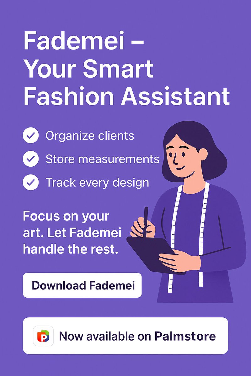 FademeiApp's tweet photo. 💜 Good morning Fademei Family! 🌞

Every great fashion story starts with creativity — and Fademei helps you bring that creativity to life effortlessly.
Manage your clients, store measurements, and track every design with ease.

✨ Focus on your art. Let Fademei handle the rest. https://t.co/lmbj4HU2lY