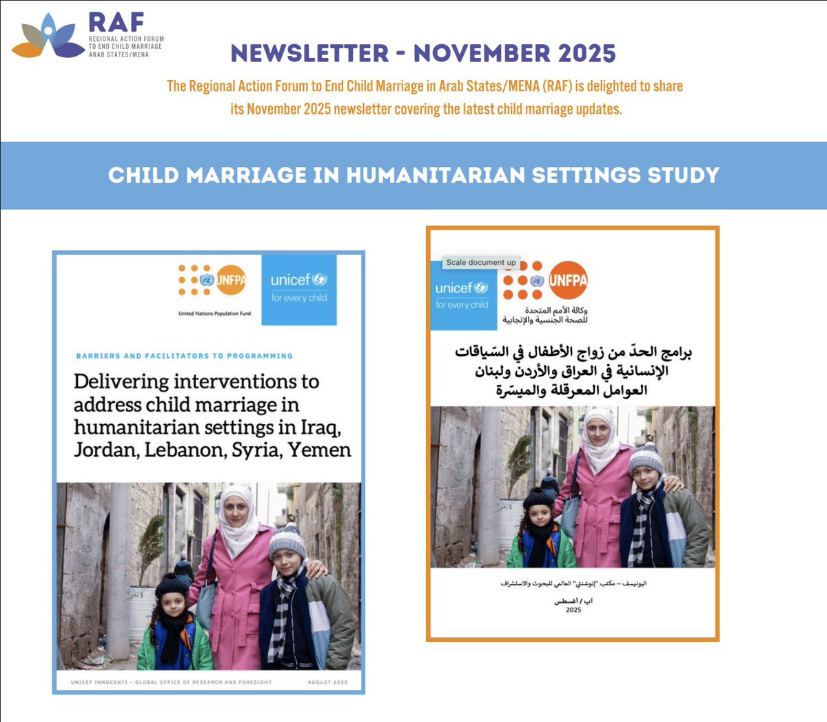 RAF_MENA's tweet photo. Check out RAF's latest newsletter for more information about our latest initiatives! 

Available here: https://t.co/IzKrCVNVn9

#endchildmarriageinmena #EndChildMarriage #EmpowerGirls #idgc2025 #GirlsLead https://t.co/HYEuu1MS8H